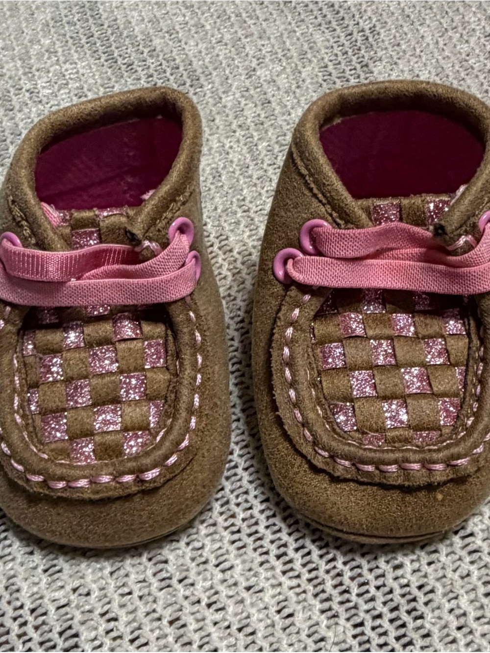 Twister Lauren Baby Bucker Infant Size 1 Brown Pink Glitter Moc Shoes